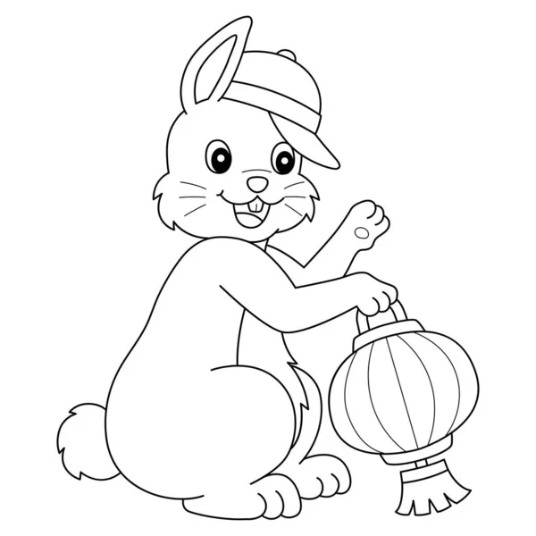 Cute Funny Coloring Page Rabbit Holding Chinese Lantern Provides Hours — Stock Vector