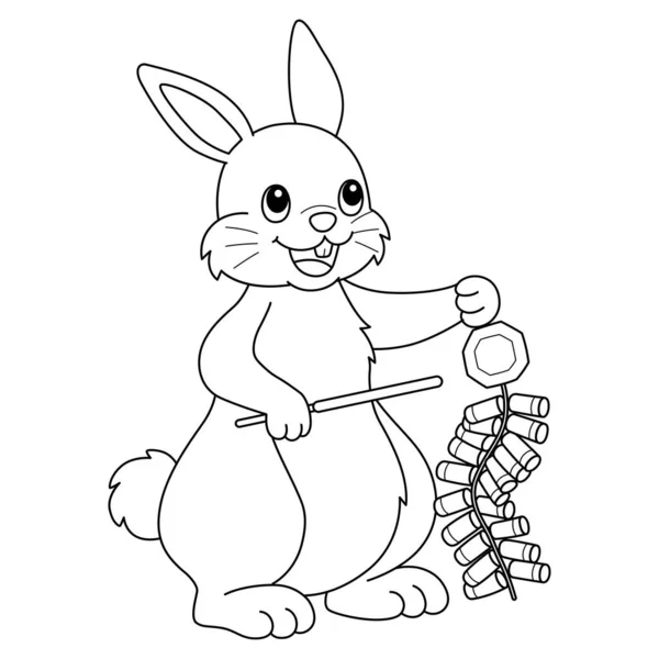 Cute Funny Coloring Page Rabbit Holding Fireworks Provides Hours Coloring — Stock Vector