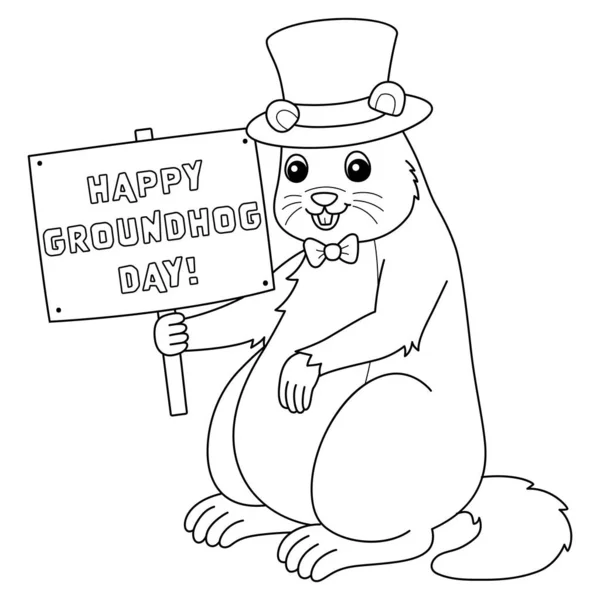 Cute Funny Coloring Page Groundhog Hat Provides Hours Coloring Fun — Stock Vector