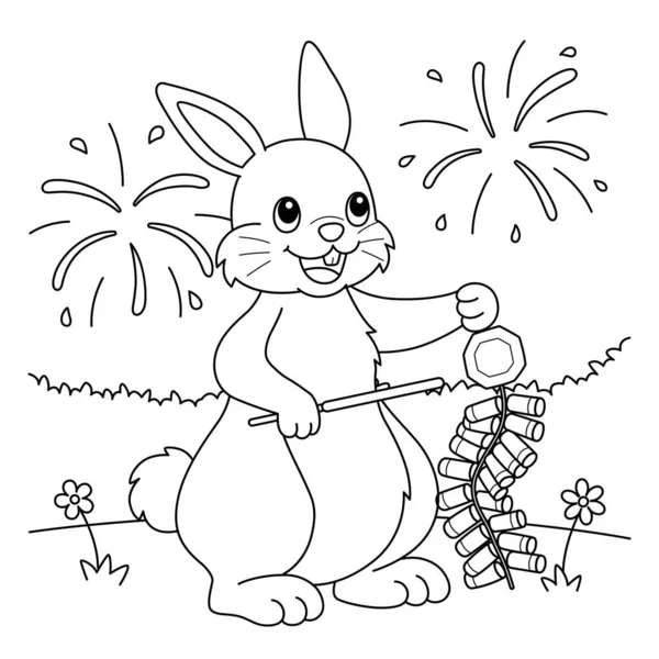 Cute Funny Coloring Page Rabbit Holding Chinese Fireworks Provides Hours — Stock Vector