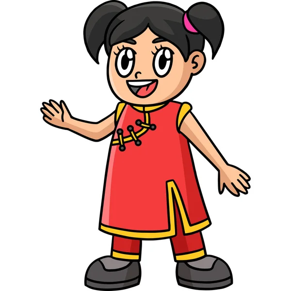 Карикатура Показує Ілюстрацію Щасливої Китайської Дівчинки — стоковий вектор