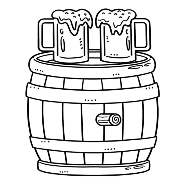 Una Página Para Colorear Lindo Divertido Barril Cerveza Proporciona Horas — Archivo Imágenes Vectoriales