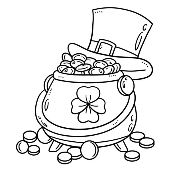 Cute Funny Coloring Page Saint Patricks Day Pot Gold Provides — Stock Vector