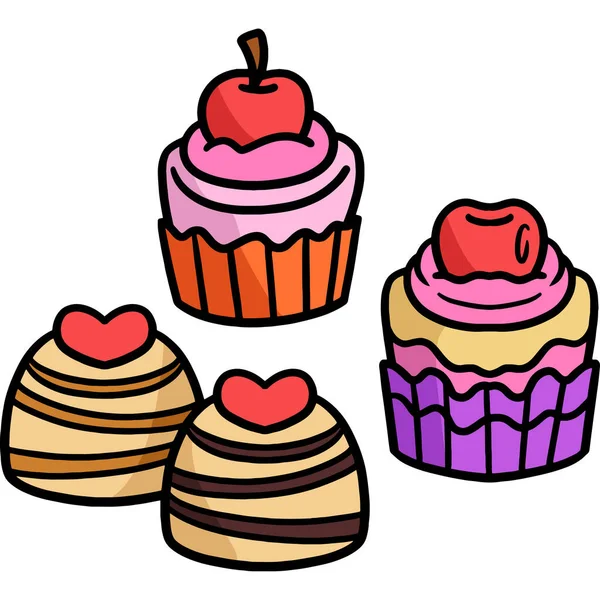 Cartoon Clipart Shows Cupcakes Illustration — Stock Vector