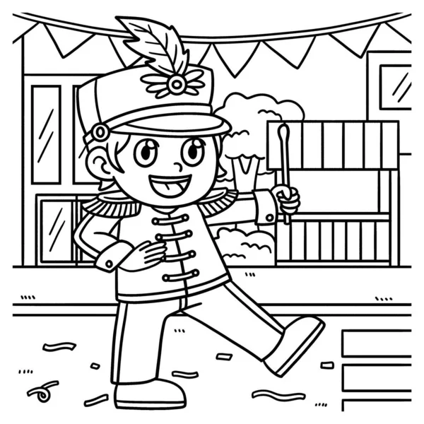 Cute Funny Coloring Page Mardi Gras Boy Marching Band Provides — Stock Vector