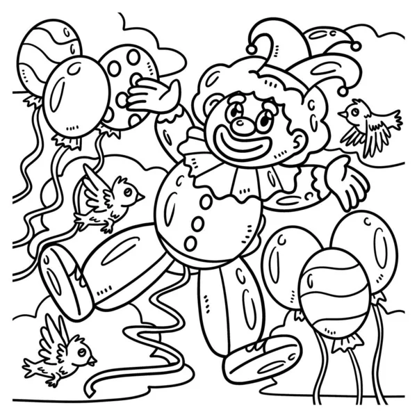 Une Page Colorier Mignonne Drôle Ballon Clown Mardi Gras Fournit — Image vectorielle