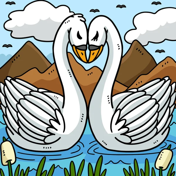 Ten Klipart Kreskówki Pokazuje Walentynki Love Swans Ilustracji — Wektor stockowy
