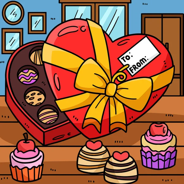 Clipart Bande Dessinée Montre Une Illustration Boîte Chocolat Coeur — Image vectorielle