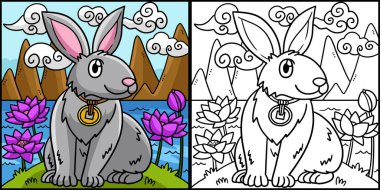 Bu boyama sayfası Lotus Bahçesindeki Tavşanı gösteriyor. Bu illüstrasyonun bir tarafı renkli ve çocuklar için bir ilham kaynağı..