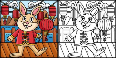 Bu boyama sayfasında bir Tavşan ve bir Çin Feneri var. Bu illüstrasyonun bir tarafı renkli ve çocuklar için bir ilham kaynağı..