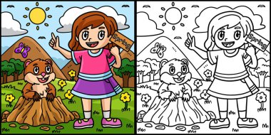 Bu boyama sayfasında bir Kız ve Dağ Sıçanı var. Bu illüstrasyonun bir tarafı renkli ve çocuklar için bir ilham kaynağı..