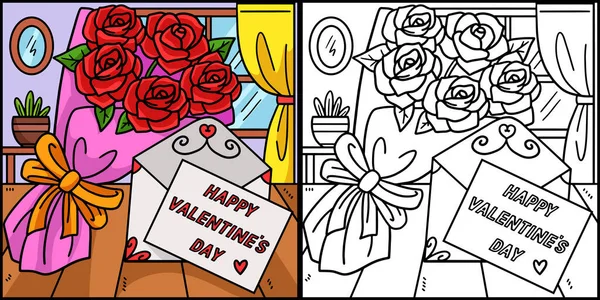 Cette Page Colorier Montre Une Fleur Saint Valentin Côté Cette — Image vectorielle