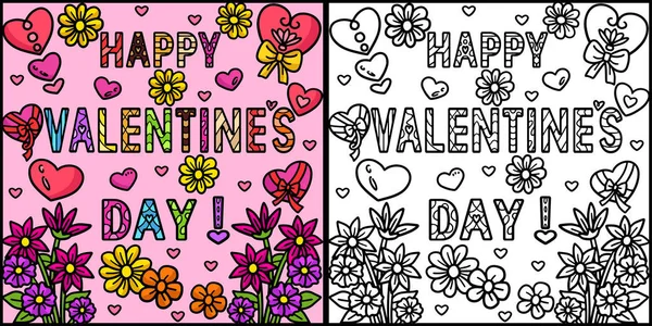 Esta Página Para Colorear Muestra Feliz Día San Valentín Lado — Vector de stock