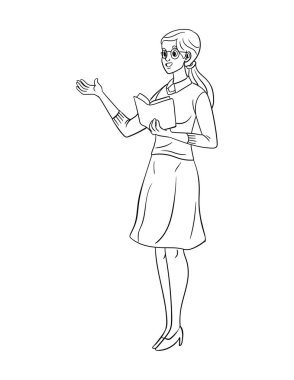 Bir okul öğretmeninin sevimli ve komik renkli sayfası. Çocuklar için saatlerce boyama eğlencesi sağlıyor. Renk, bu sayfa çok kolay. Küçük çocuklar ve yeni yürümeye başlayanlar için uygun..