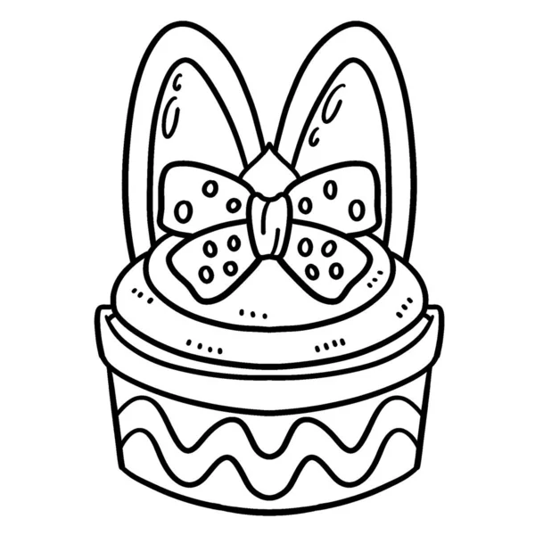 Una Simpatica Divertente Pagina Colorare Coniglietto Pasquale Cupcake Con Nastro — Vettoriale Stock