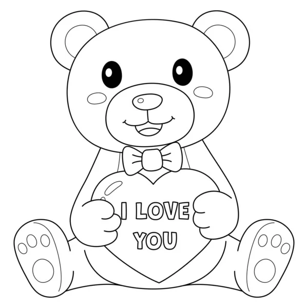 Cute Funny Coloring Page Valentines Day Teddy Bear Provides Hours — Stock Vector