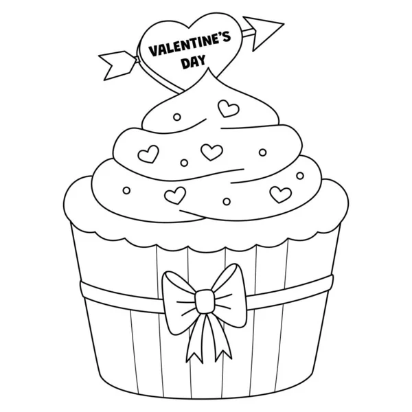 Una Página Para Colorear Lindo Divertido Cupcake Día San Valentín — Archivo Imágenes Vectoriales