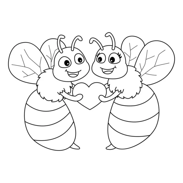 Cute Funny Coloring Page Bee Valentine Provides Hours Coloring Fun — Stock Vector
