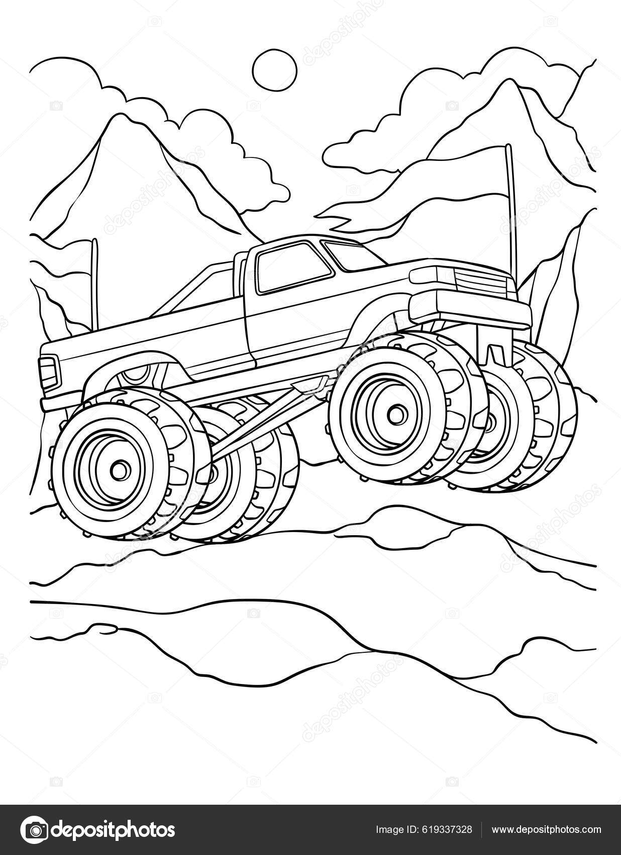 Una Página Para Colorear Lindo Divertido Monster Truck Proporciona Horas  Vector de stock #619337328 de ©abbydesign, image size:1236x1700