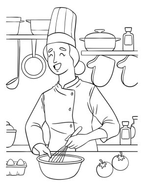 Şefin sevimli ve komik renkli bir sayfası. Çocuklar için saatlerce boyama eğlencesi sağlıyor. Renk, bu sayfa çok kolay. Küçük çocuklar ve yeni yürümeye başlayanlar için uygun..