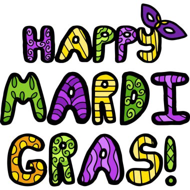 Bu karikatür parçası Mutlu Mardi Gras resimlerini gösteriyor..