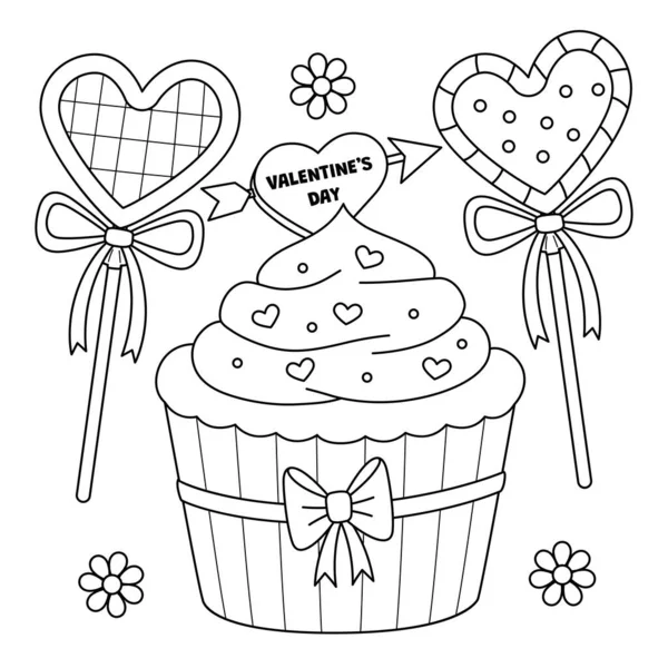 Una Página Para Colorear Lindo Divertido San Valentín Cupcake Día — Archivo Imágenes Vectoriales