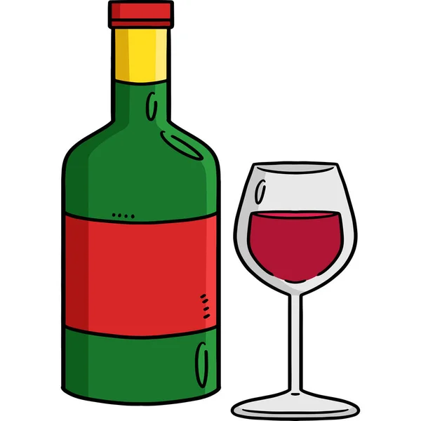 この漫画のクリップは ガラスとワインのイラストを示しています — ストックベクタ