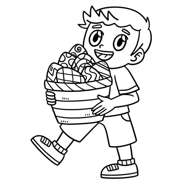 Une Page Colorier Mignonne Drôle Enfant Portant Panier Œufs Pâques — Image vectorielle