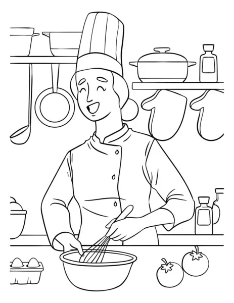Uma Página Colorir Bonito Engraçado Chef Fornece Horas Diversão Para — Vetor de Stock