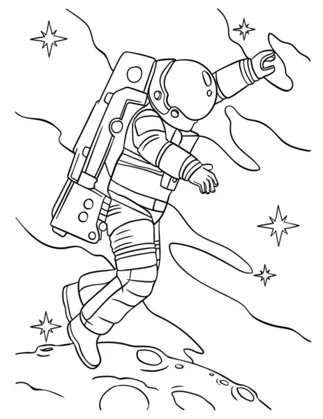 Μια Χαριτωμένη Και Αστεία Σελίδα Χρωματισμού Ενός Αστροναύτη Στο Διάστημα — Διανυσματικό Αρχείο