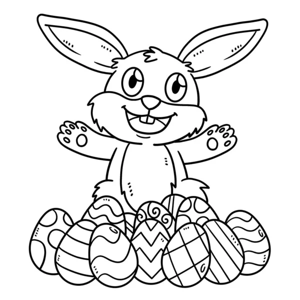 Милая Смешная Страница Раскраски Кролика Пасхальным Яйцом Обеспечивает Детям Часы — стоковый вектор