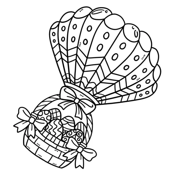 Roztomilé Zábavné Omalovánky Velikonočního Koše Vejci Horkovzdušném Balónu Poskytuje Hodiny — Stockový vektor