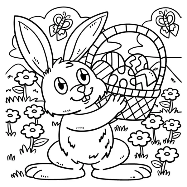 Cute Funny Coloring Page Bunny Basket Easter Eggs Provides Hours — Stock Vector