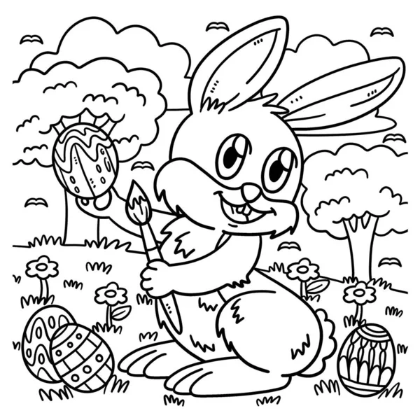 Paskalya Yumurtası Boyayan Bir Tavşanın Sevimli Komik Renkli Sayfası Çocuklar — Stok Vektör