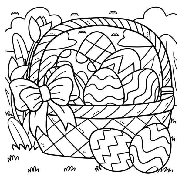 Симпатичная Смешная Раскраска Пасхальной Корзины Яйцами Обеспечивает Детям Часы Раскрашивания — стоковый вектор