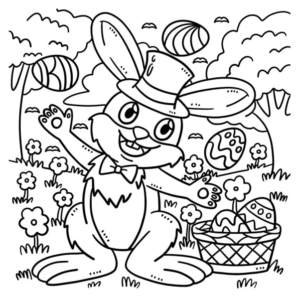 Paskalya Yumurtaları Tavşan Jonglörlüğü Nün Sevimli Komik Renkli Sayfası Çocuklar — Stok Vektör