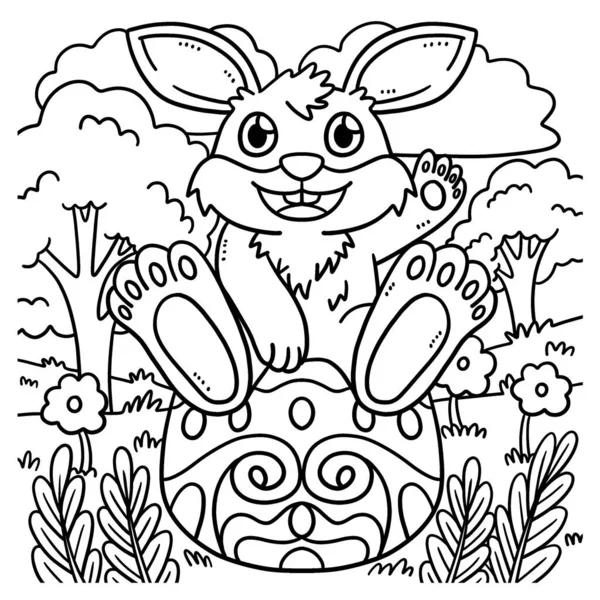 Cute Funny Coloring Page Bunny Sitting Easter Eggs Provides Hours — Stock Vector