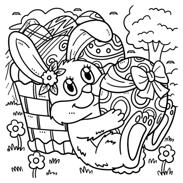 一个可爱有趣的彩色页面兔子抱着复活节彩蛋 为孩子们提供几个小时的彩色娱乐 这一页很容易 适用于幼儿及幼儿 — 图库矢量图片