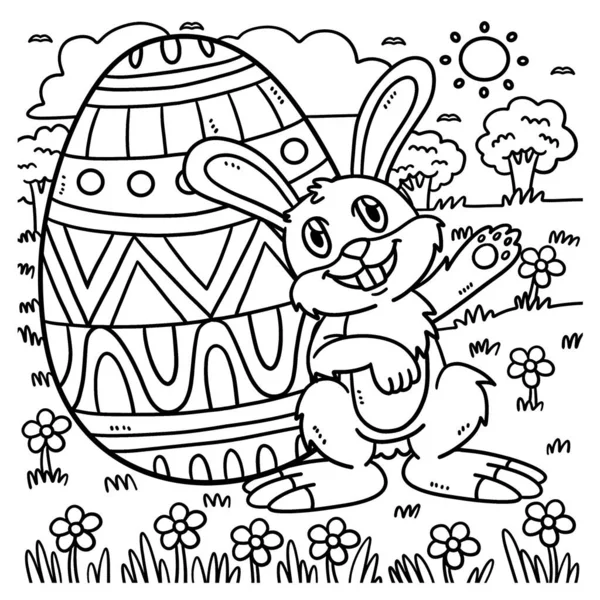 Cute Funny Coloring Page Bunny Big Easter Egg Provides Hours — Stock Vector