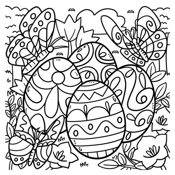 Cute Funny Coloring Page Butterflies Hovering Easter Eggs Provides Hours — Stock Vector