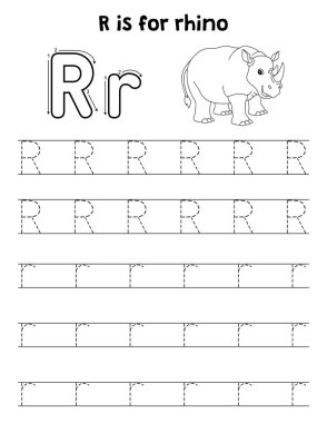 Bir gergedanın sevimli ve komik bir iz sürme sayfası. Çocuklara saatlerce eğlence takibi sağlıyor. Takip etmek için, bu sayfa çok kolay. Küçük çocuklar ve yeni yürümeye başlayanlar için uygun..