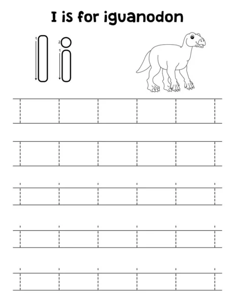 stock vector A cute and funny tracing page of an Iguanodon. Provides hours of tracing fun for children. To trace, this page is very easy. Suitable for little kids and toddlers.