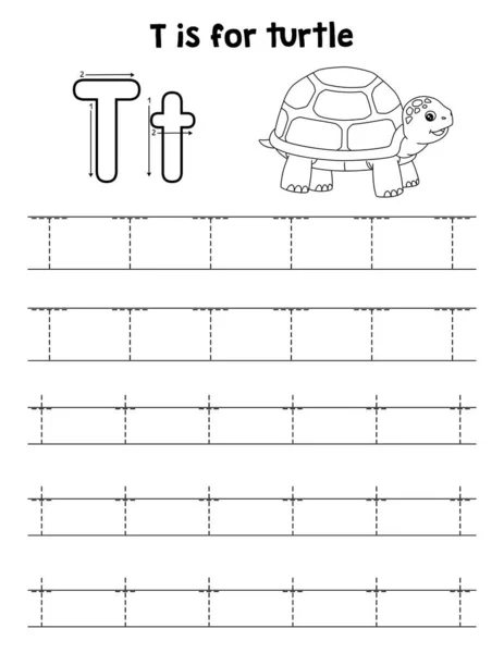 Cute Funny Tracing Page Turtle Provides Hours Tracing Fun Children — Stock Vector