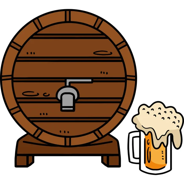 この漫画のクリップは ビール樽のイラストを示しています — ストックベクタ