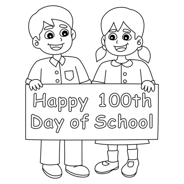 Słodka Zabawna Strona Kolorowanki Happy 100Th Day School Student Zapewnia — Wektor stockowy