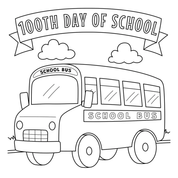 Uma Página Colorir Bonito Engraçado Para 100Th Day School Bus — Vetor de Stock