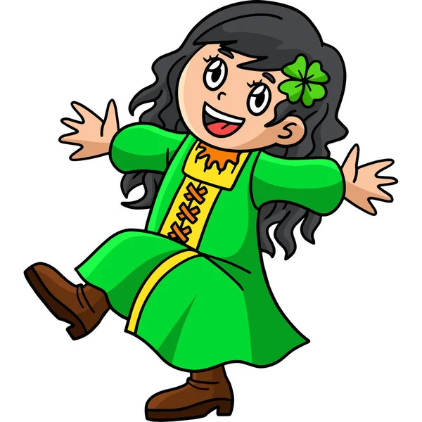 Deze Cartoon Clipart Toont Een Saint Patricks Day Girl Dancing — Stockvector