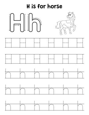 Bir atın sevimli ve komik bir iz sürme sayfası. Çocuklara saatlerce eğlence takibi sağlıyor. Takip etmek için, bu sayfa çok kolay. Küçük çocuklar ve yeni yürümeye başlayanlar için uygun..