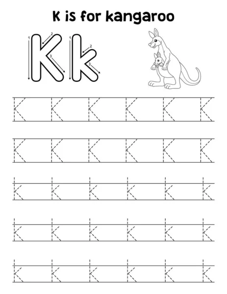 stock vector A cute and funny tracing page of a Kangaroo with Kid. Provides hours of tracing fun for children. To trace, this page is very easy. Suitable for little kids and toddlers.