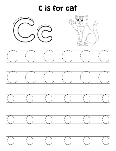 Cute Funny Tracing Page Cat Provides Hours Tracing Fun Children — Stock Vector